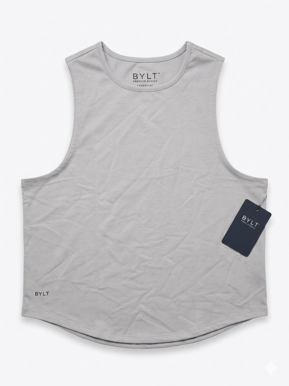 NEW BYLT Basics Light Gray Curved Hem Muscle Tank Top XL Minimal Performance